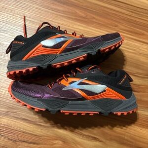 Brooks Cascadia Trail Shoes in Black, Orange, and Purple